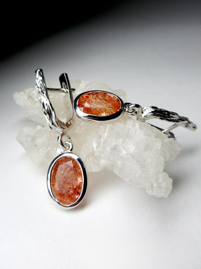 Anello da uomo in argento con pietra solare avventurina, fiore arancione, stile vintage autentico in vendita 2
