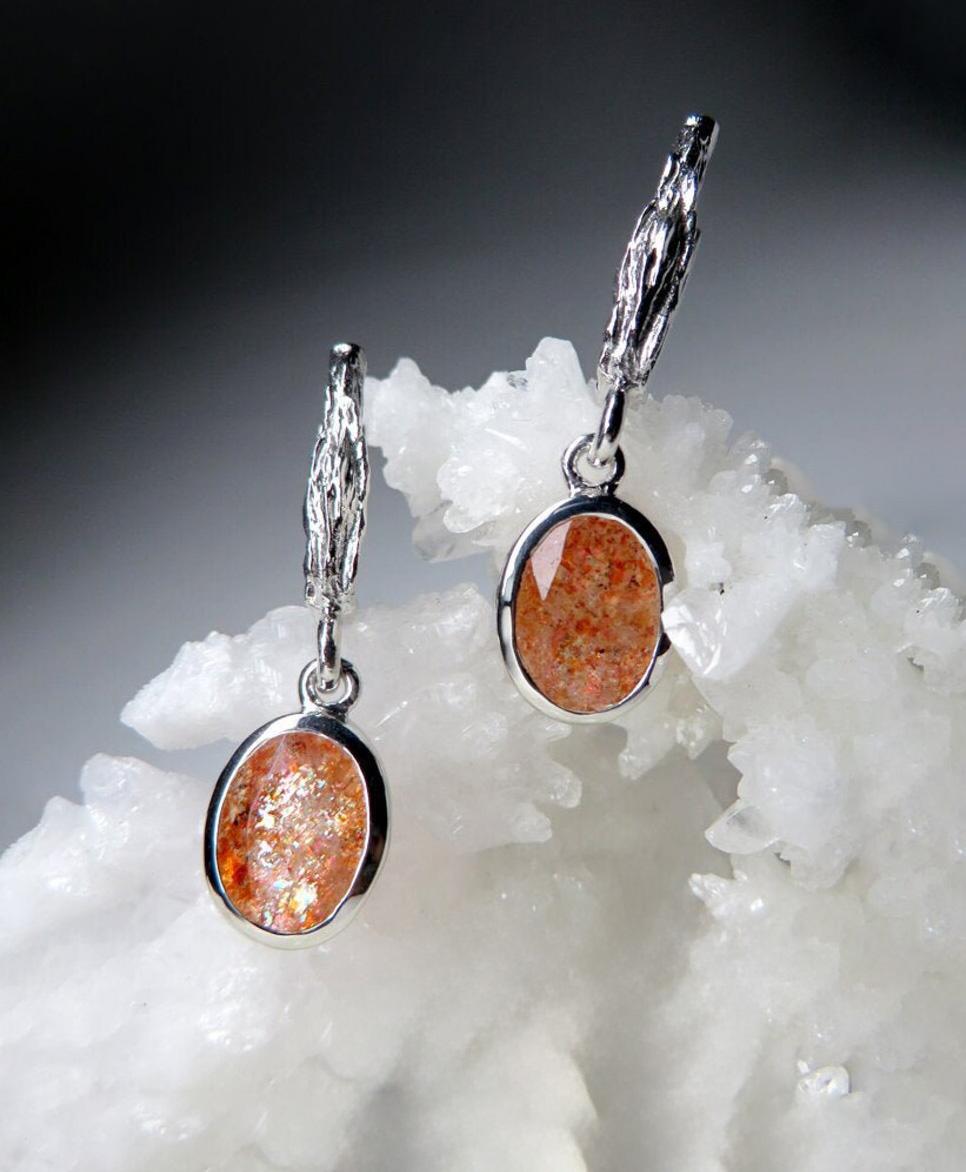 Anello da uomo in argento con pietra solare avventurina, fiore arancione, stile vintage autentico in vendita 3