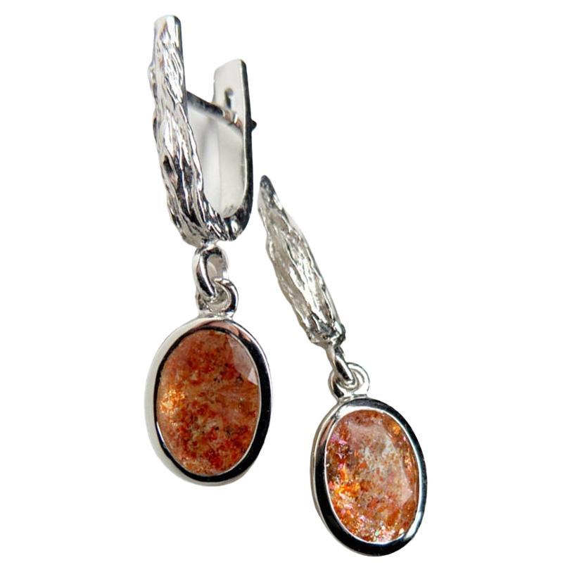 Anello da uomo in argento con pietra solare avventurina, fiore arancione, stile vintage autentico in vendita
