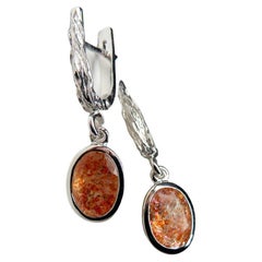 Mens Aventurine Sunstone Silver Ring Orange Flower Genuine Vintage style
