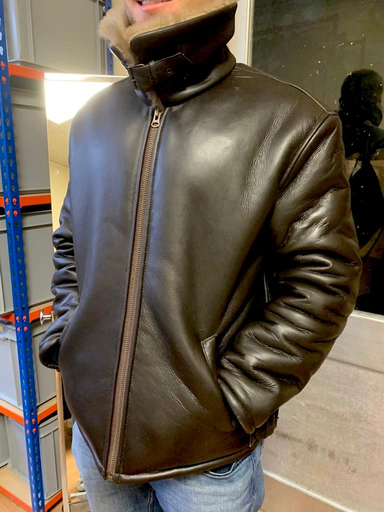 Noir Veste d'aviateur en peau de mouton marron pour hommes - Taille 40 UK en vente