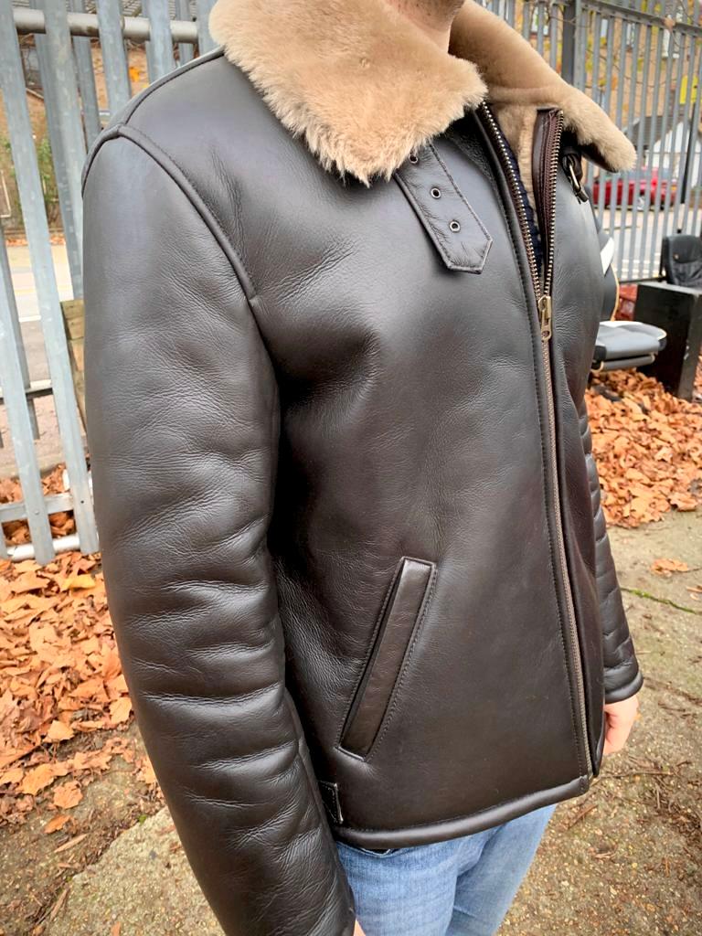 Herren Aviator Shearling Jacke in Braun - Größe 40 UK im Angebot 1