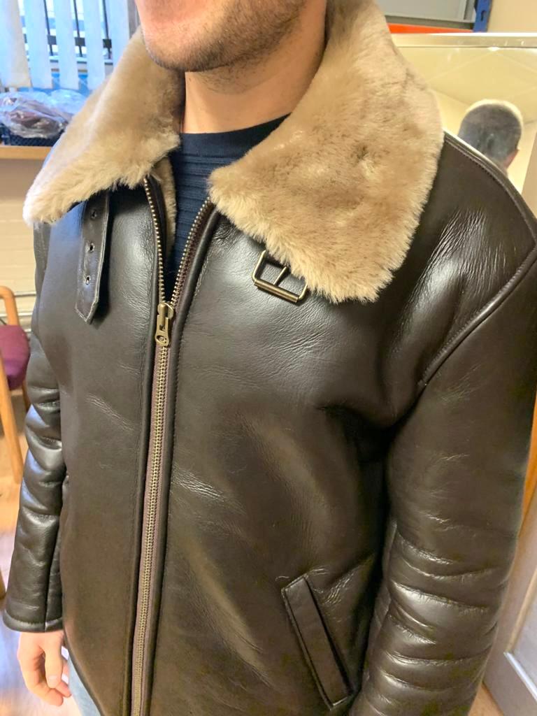 Black Mens Aviator Shearling Jacket in Brown - Size 40 UK For Sale
