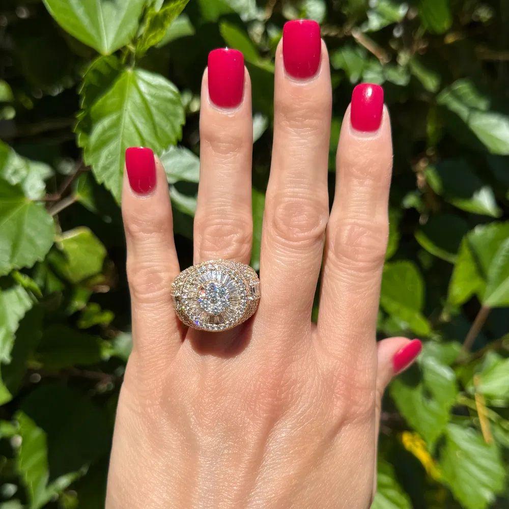 Modernist Men’s Baguette and Round Brilliant Cut Diamond Gold Vintage Dome Ring For Sale