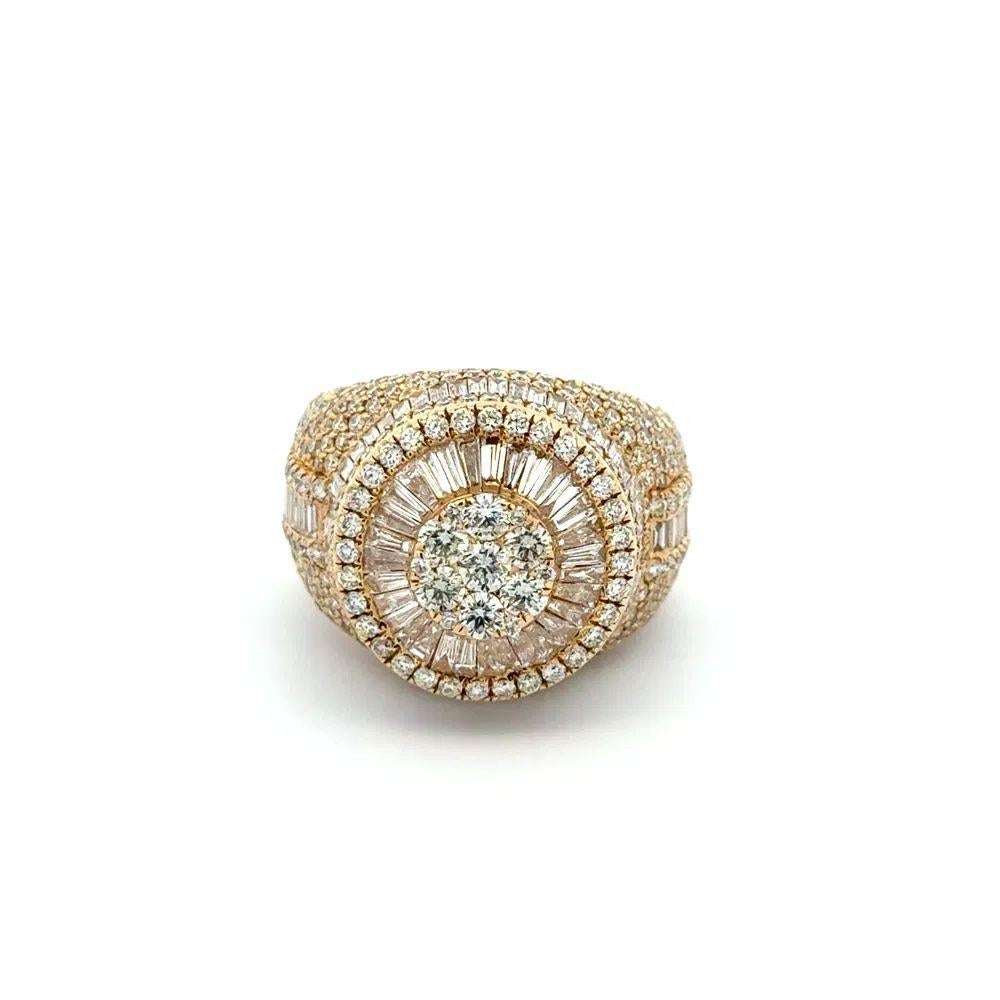 Mixed Cut Men’s Baguette and Round Brilliant Cut Diamond Gold Vintage Dome Ring For Sale