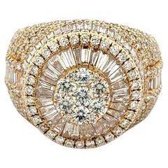 Men’s Baguette and Round Brilliant Cut Diamond Gold Vintage Dome Ring