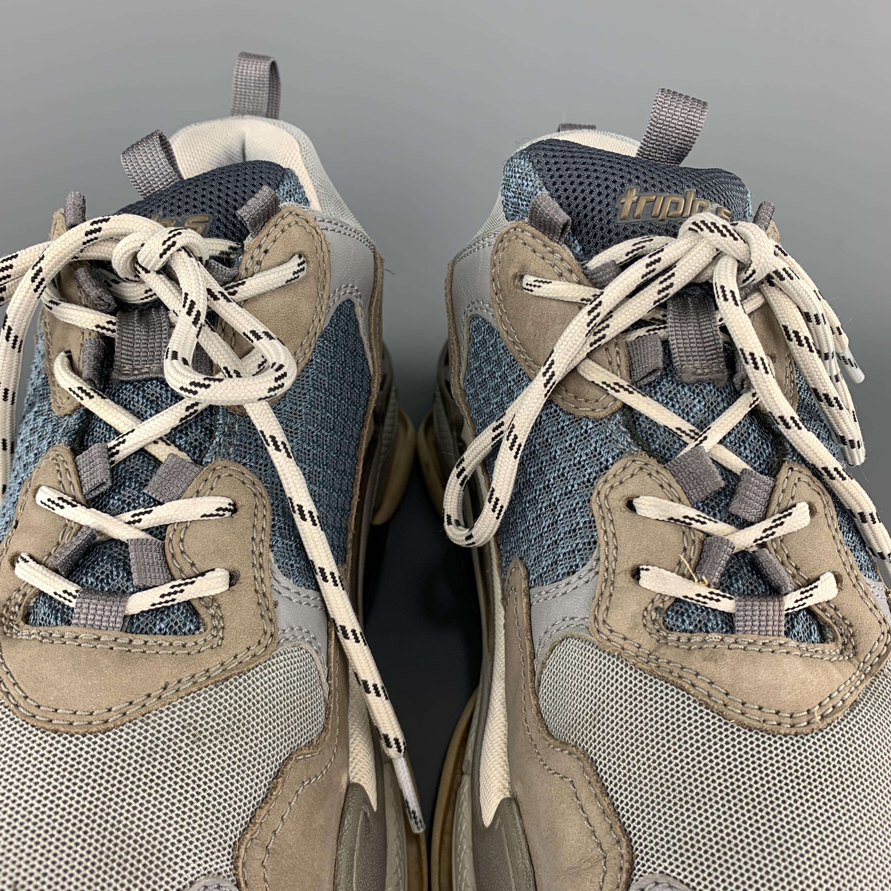 Brown Men's BALENCIAGA Size 10 Grey Nylon Lace Up TRIPLE S Sneakers