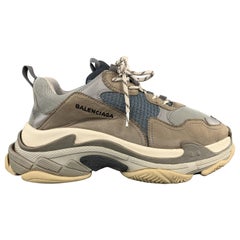 Men's BALENCIAGA Size 10 Grey Nylon Lace Up TRIPLE S Sneakers