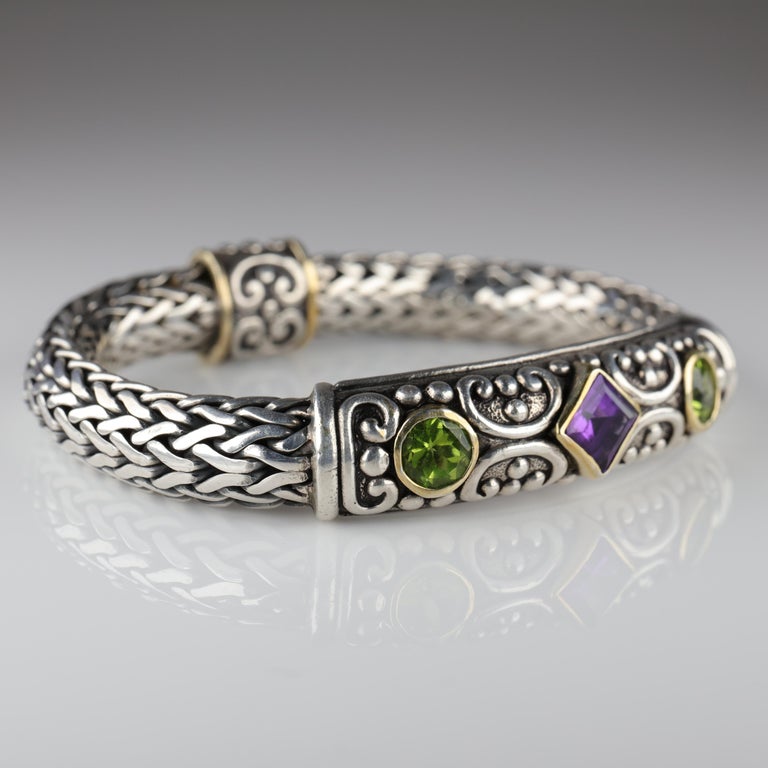 Men's Balinese Style Silver and Gold Bracelet, circa 1985 at 1stDibs