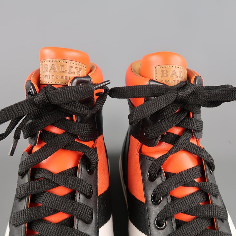 Men�s BALLY Size 11.5 Orange and Black Leather and Suede