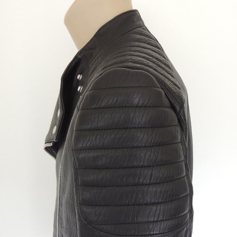 Men's Balmain Black Leather Biker Jacket 52 For Sale at 1stDibs