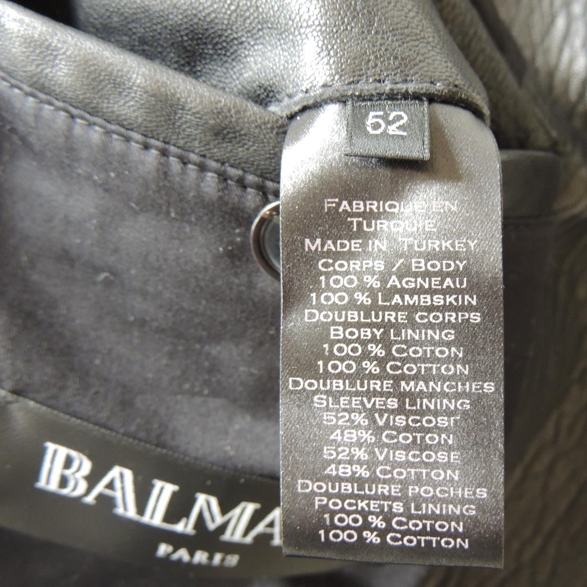 Men's Balmain Black Leather Biker Jacket 52 For Sale 1