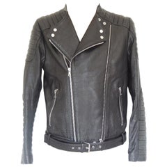 Men's Balmain Black Leather Biker Jacket 52