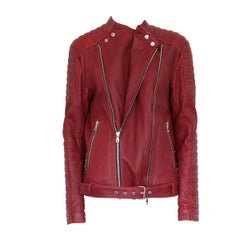 Men's Balmain Red Leather Biker Jacket 52