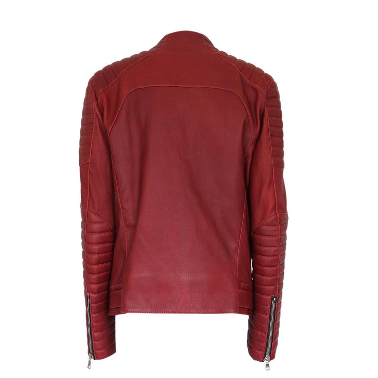 Men's Balmain Red Leather Biker Jacket 52 at 1stDibs | balmain leather ...
