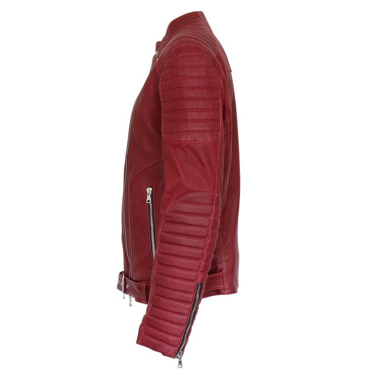 Men's Balmain Red Leather Biker 52 at 1stDibs | red leather jacket, balmain leather jacket, balmain red jacket