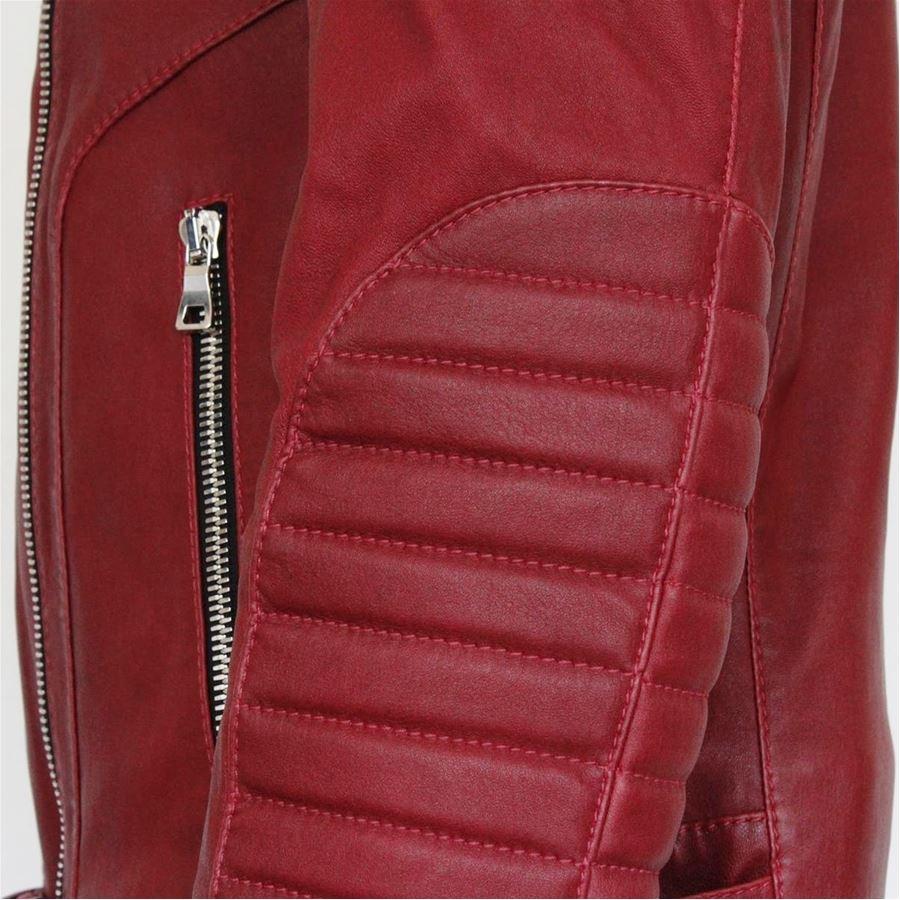 Men's Balmain Red Leather Biker Jacket 52 1