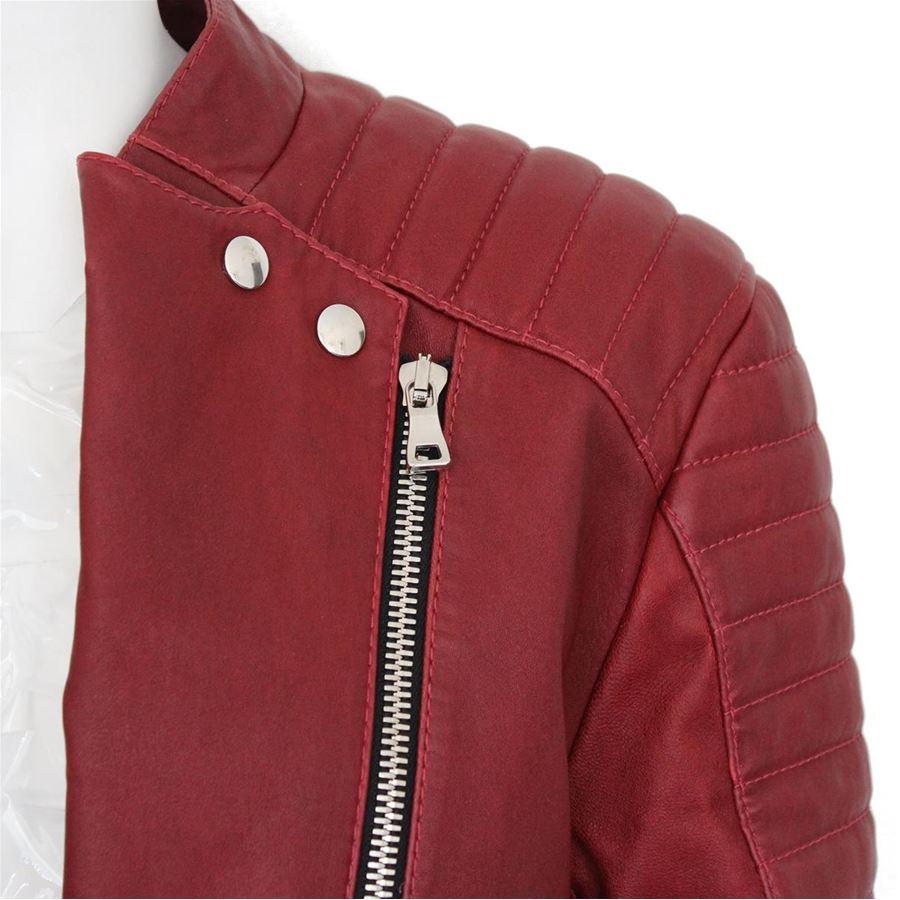 Men's Balmain Red Leather Biker Jacket 52 2