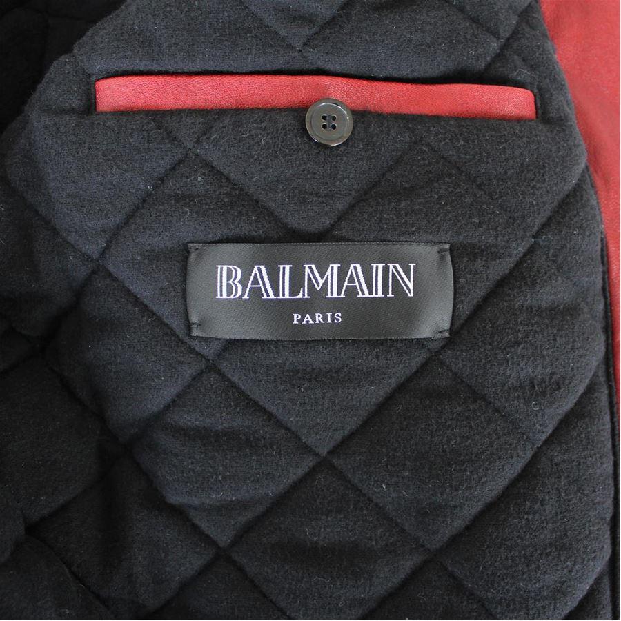 Men's Balmain Red Leather Biker Jacket 52 3