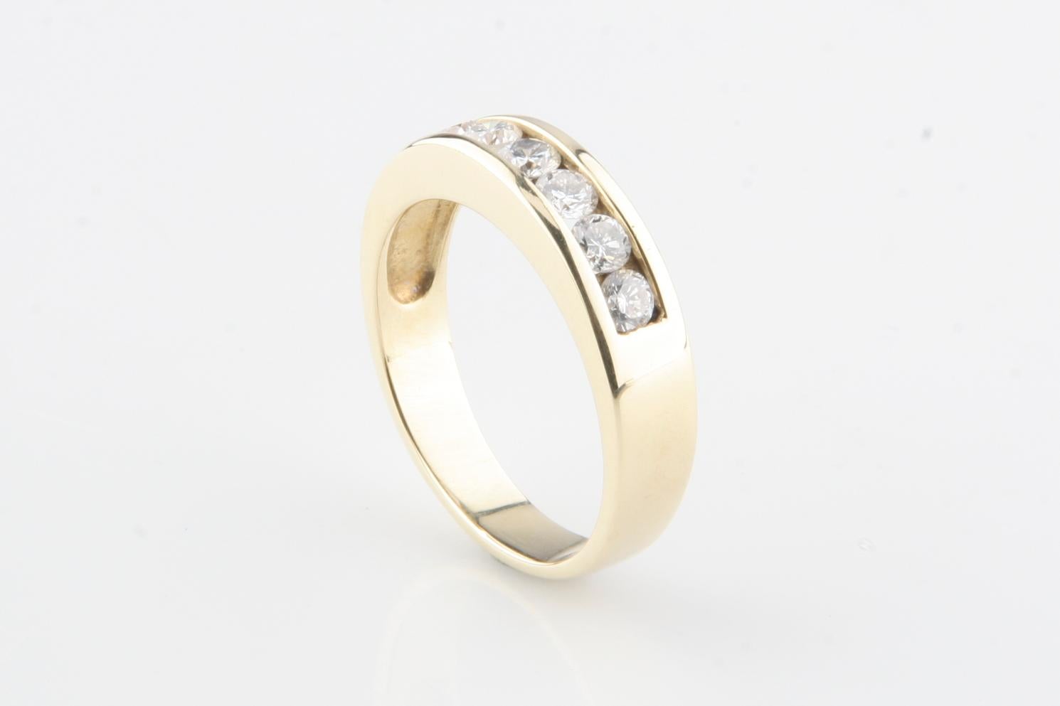 Modern Men's Band Ring with 1.20 Carat Channel Set Round Diamonds in Yellow Gold