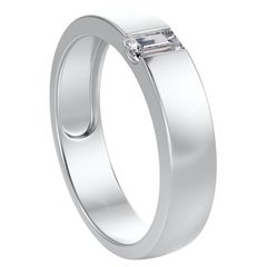 Tension Set Platinum Wedding band with Emerald Cut diamond