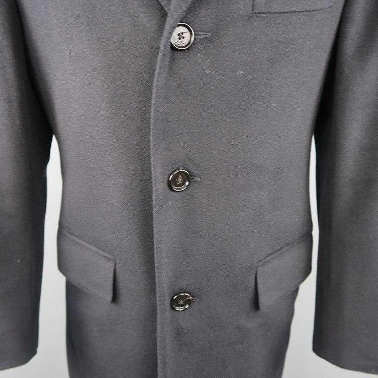 BARNEY'S NEW YORK 42 Black Cotton Notch Lapel Long Coat