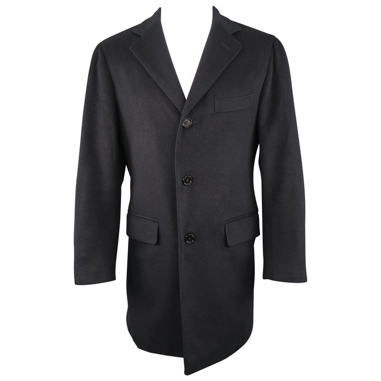 Men's BARNEY'S NEW YORK 38 Deep Navy Cashmere Notch Lapel Coat For Sale ...
