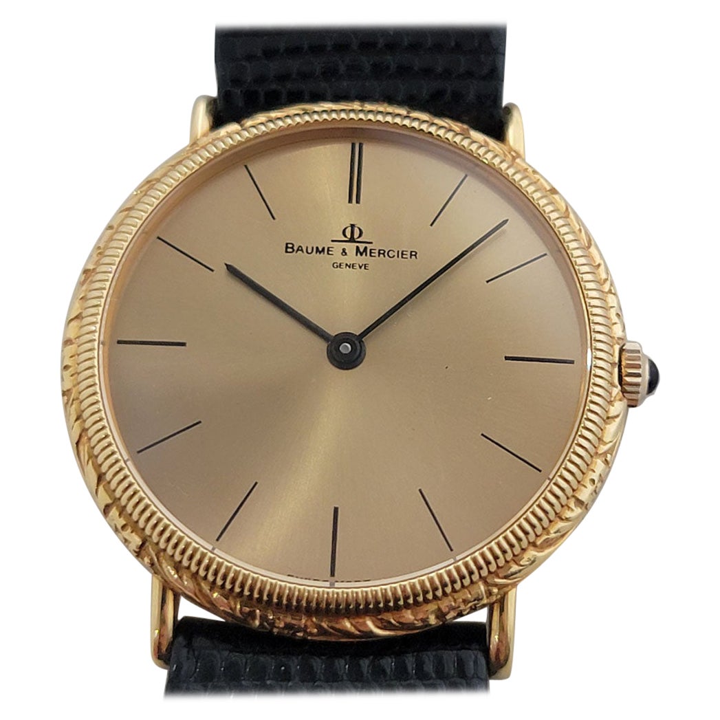 Herren Baume Mercier 18k Gold Handaufzug Schlankes Kleid mit Schachtel 1990er RA366