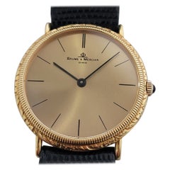 Herren Baume Mercier 18k Gold Handaufzug Schlankes Kleid mit Schachtel 1990er RA366