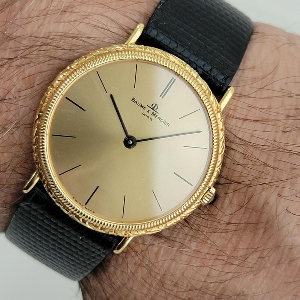 Herren Baume Mercier 18k Gold Handaufzug Schlankes Kleid mit Schachtel 1990er RA366 9