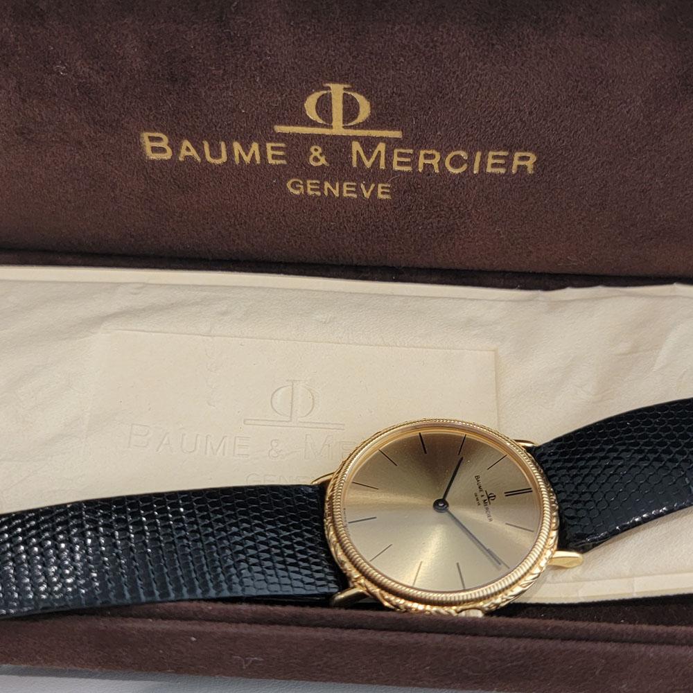 Herren Baume Mercier 18k Gold Handaufzug Schlankes Kleid mit Schachtel 1990er RA366 10