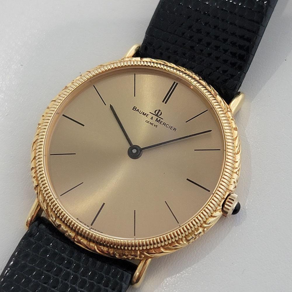 Herren Baume Mercier 18k Gold Handaufzug Schlankes Kleid mit Schachtel 1990er RA366 im Zustand „Hervorragend“ in Beverly Hills, CA