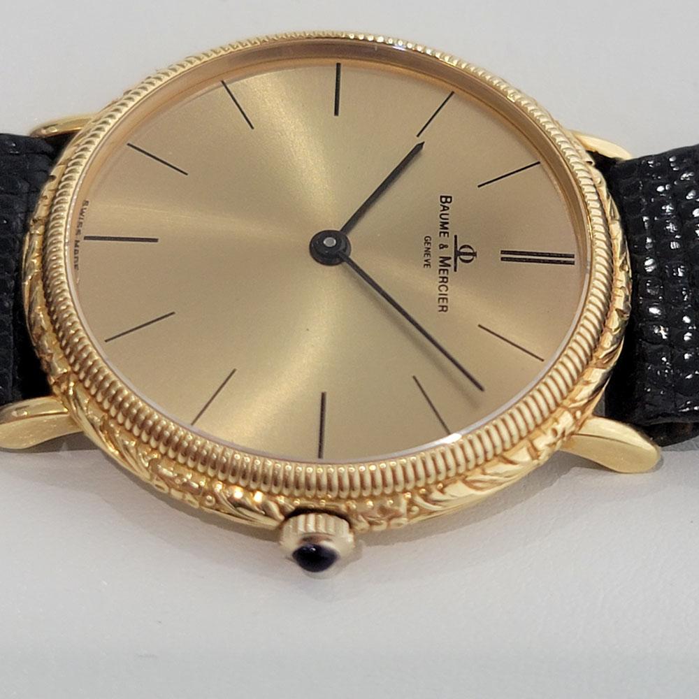 Herren Baume Mercier 18k Gold Handaufzug Schlankes Kleid mit Schachtel 1990er RA366 1