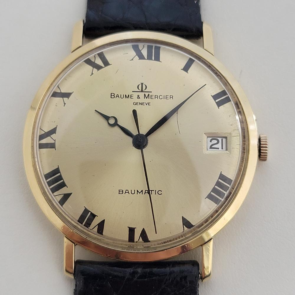 Klassischer Luxus, Baume & Mercier Baume & Mercier Baumatic Datumsautomatik, 18 Karat Massivgold, ca. 1970er Jahre, in ausgezeichnetem Funktionszustand. Von einem Uhrmachermeister für echt befunden. Wunderschönes Baume & Mercier signiertes
