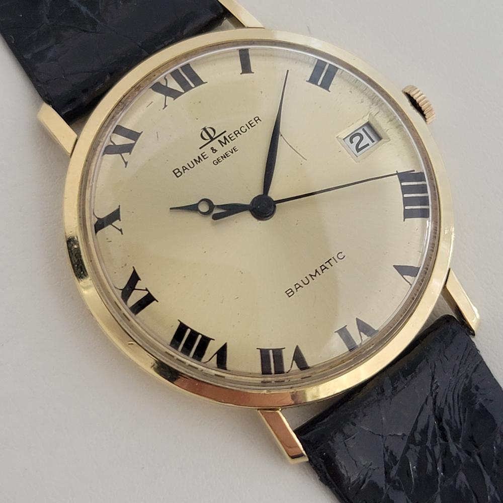 Herren Baume Mercier Baumatic 18k Solid Gold Datum Automatik 1970er Jahre Vintage RA436 im Zustand „Hervorragend“ in Beverly Hills, CA