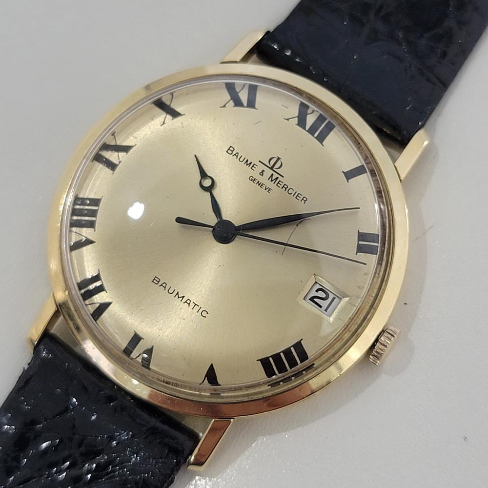 Herren Baume Mercier Baumatic 18k Solid Gold Datum Automatik 1970er Jahre Vintage RA436 1