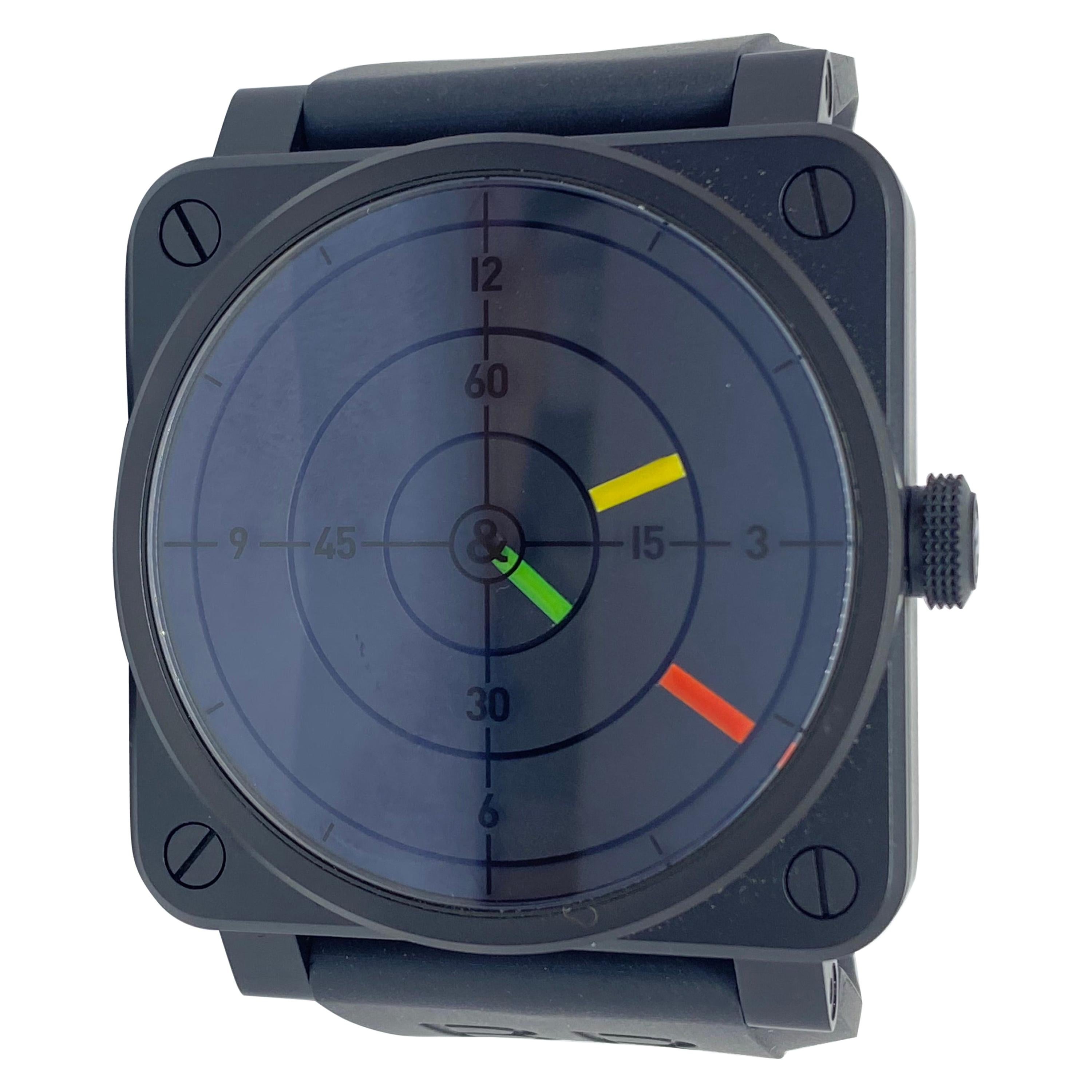 Men's Bell & Ross Aviation Black Radar PVD Steel Rubber Watch BR03-92