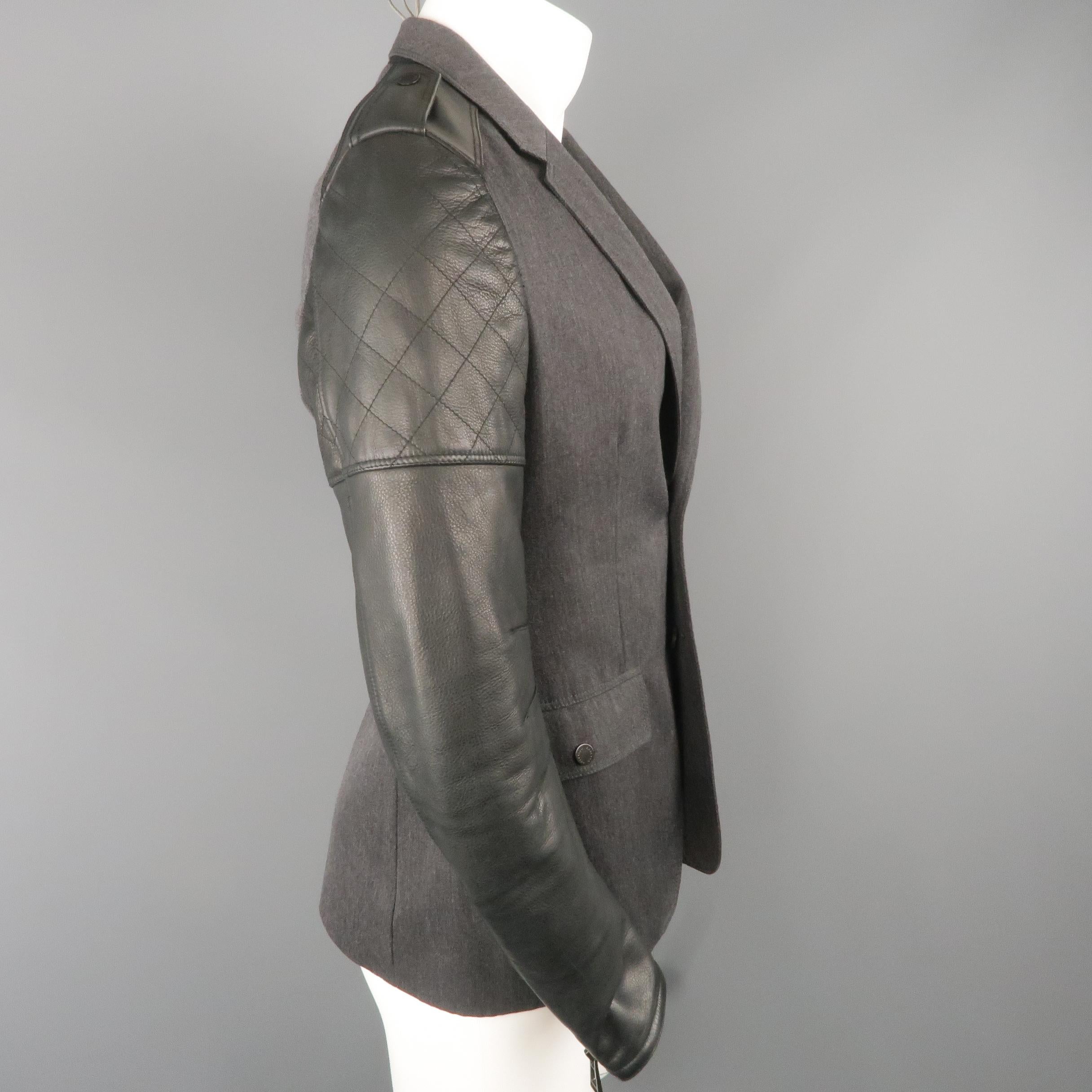 Men's BELSTAFF S Grey Wool & Black Leather Biker Sleeve Jacket 2