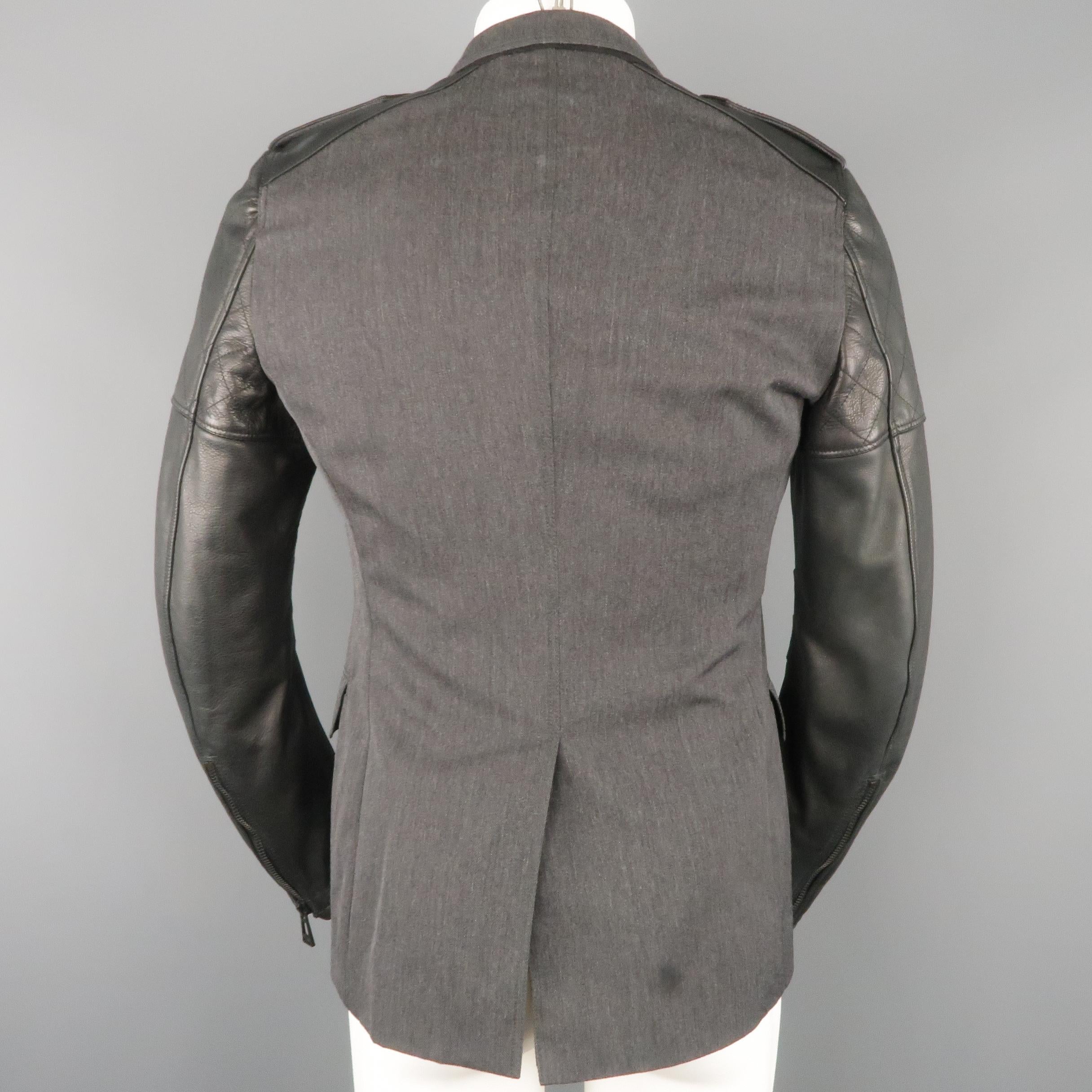 Men's BELSTAFF S Grey Wool & Black Leather Biker Sleeve Jacket 4