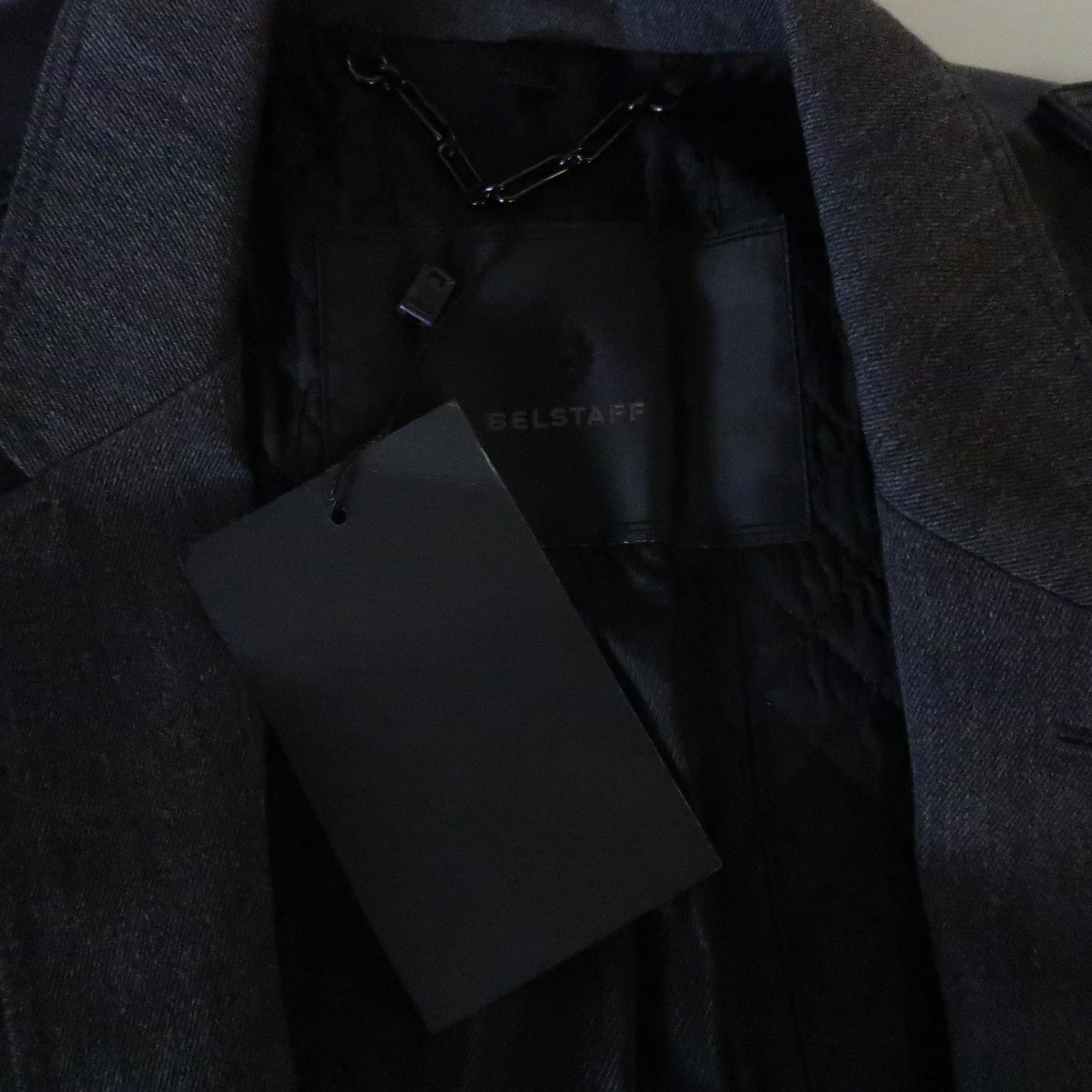 Men's BELSTAFF S Grey Wool & Black Leather Biker Sleeve Jacket 6