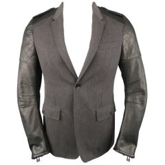 Men's BELSTAFF S Grey Wool & Black Leather Biker Sleeve Jacket