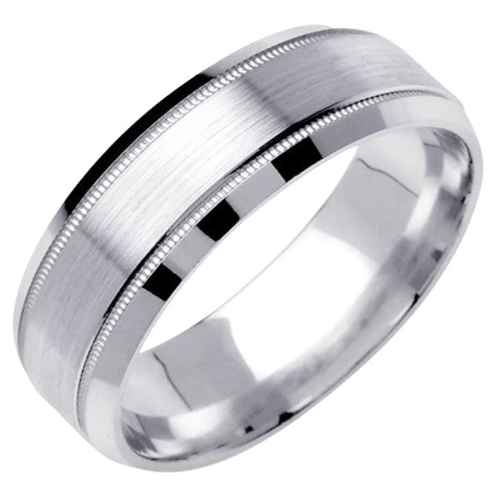 Men
s Beveled Edge Satin Finish Wedding Band in 18k White Gold 7mm