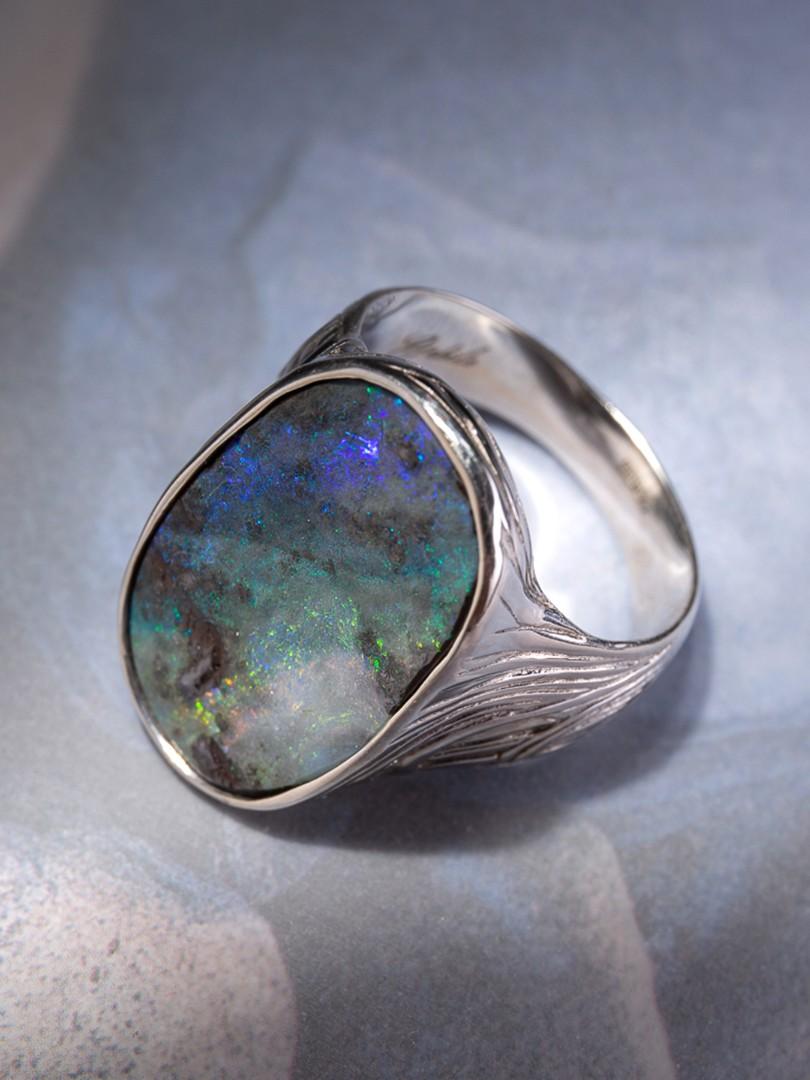 boulder opal mens ring