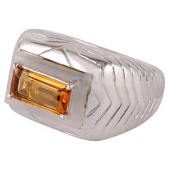 Mens Big Boulder Silver Ring with Citrine Gem Stone in Sliver