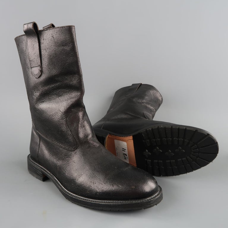 Men s BILLY REID Size 12 Black Distressed Leather Pull On Biker Boots