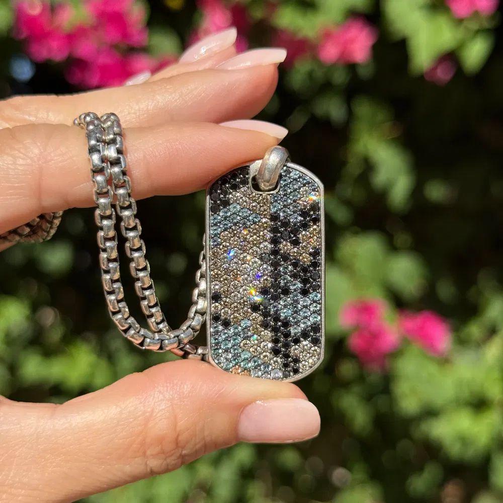 Collar colgante con etiqueta de plata de ley David Yurman de hombre, negro y diamante coñac Artesano en venta
