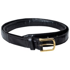 Vintage Men's Black Eelskin Leather Belt with Goldtone Buckle - US 40, 1980s