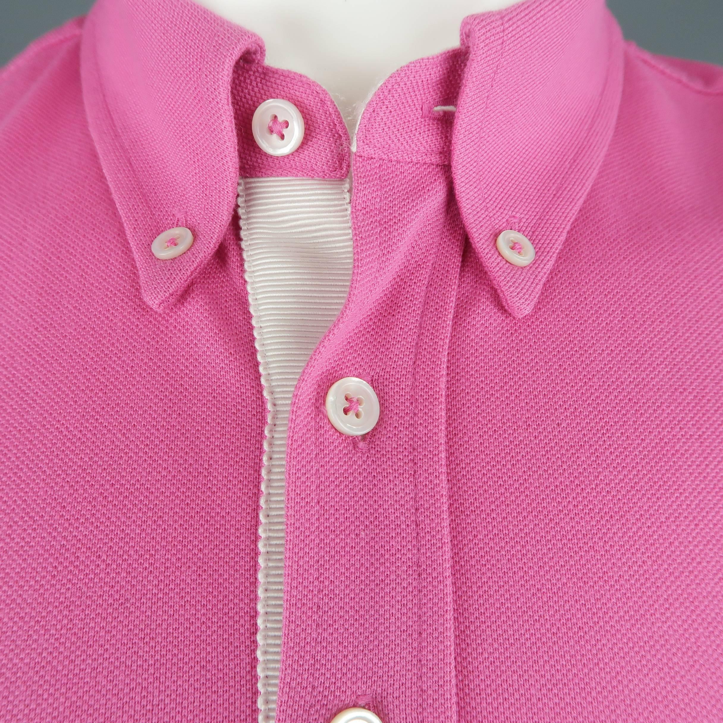 Men's BLACK FLEECE Size S Pink Pique Button Collar POLO In Excellent Condition In San Francisco, CA