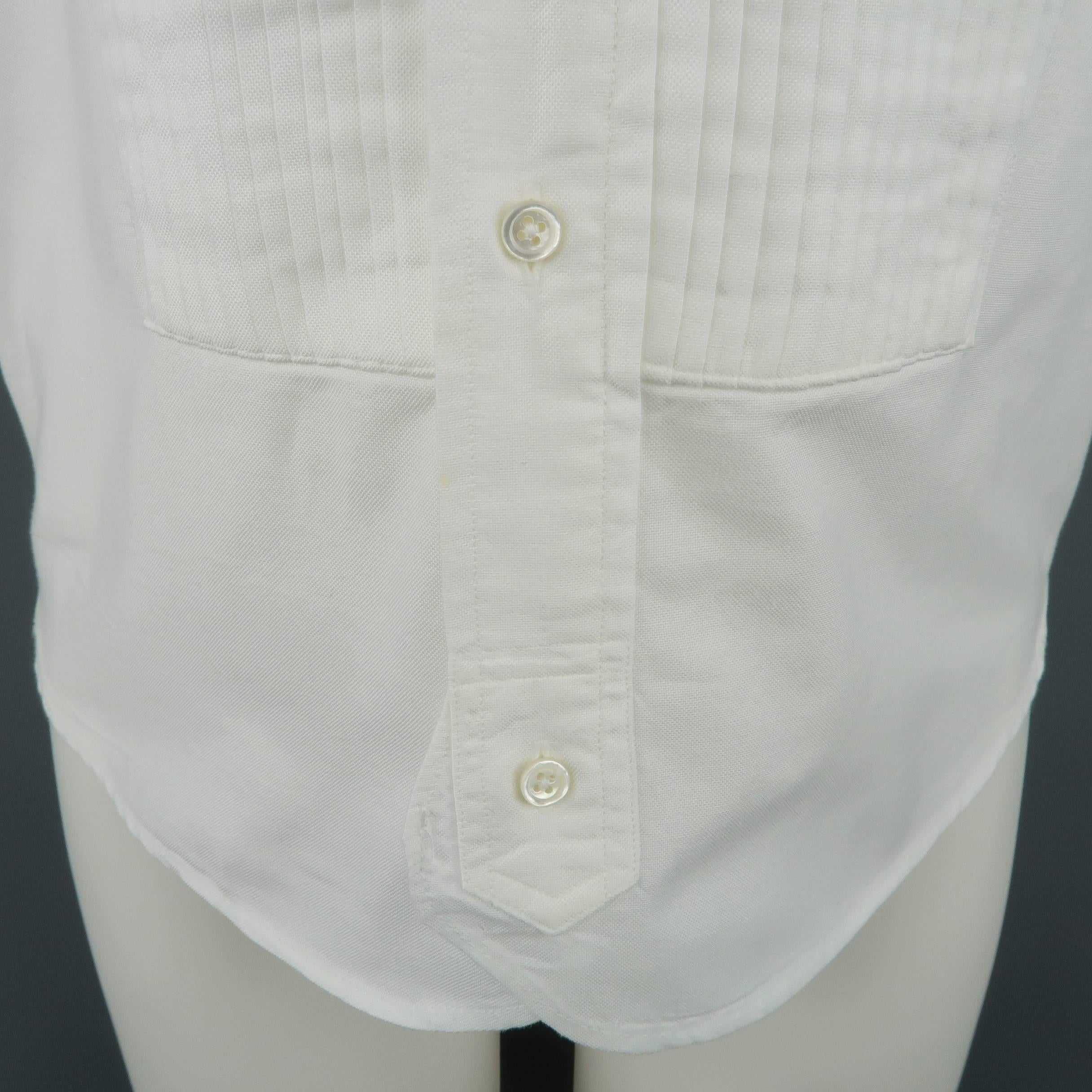 Gray Men's  BLACK FLEECE Size XS White Pleated Cotton Button Down Short Sleeve Shirt