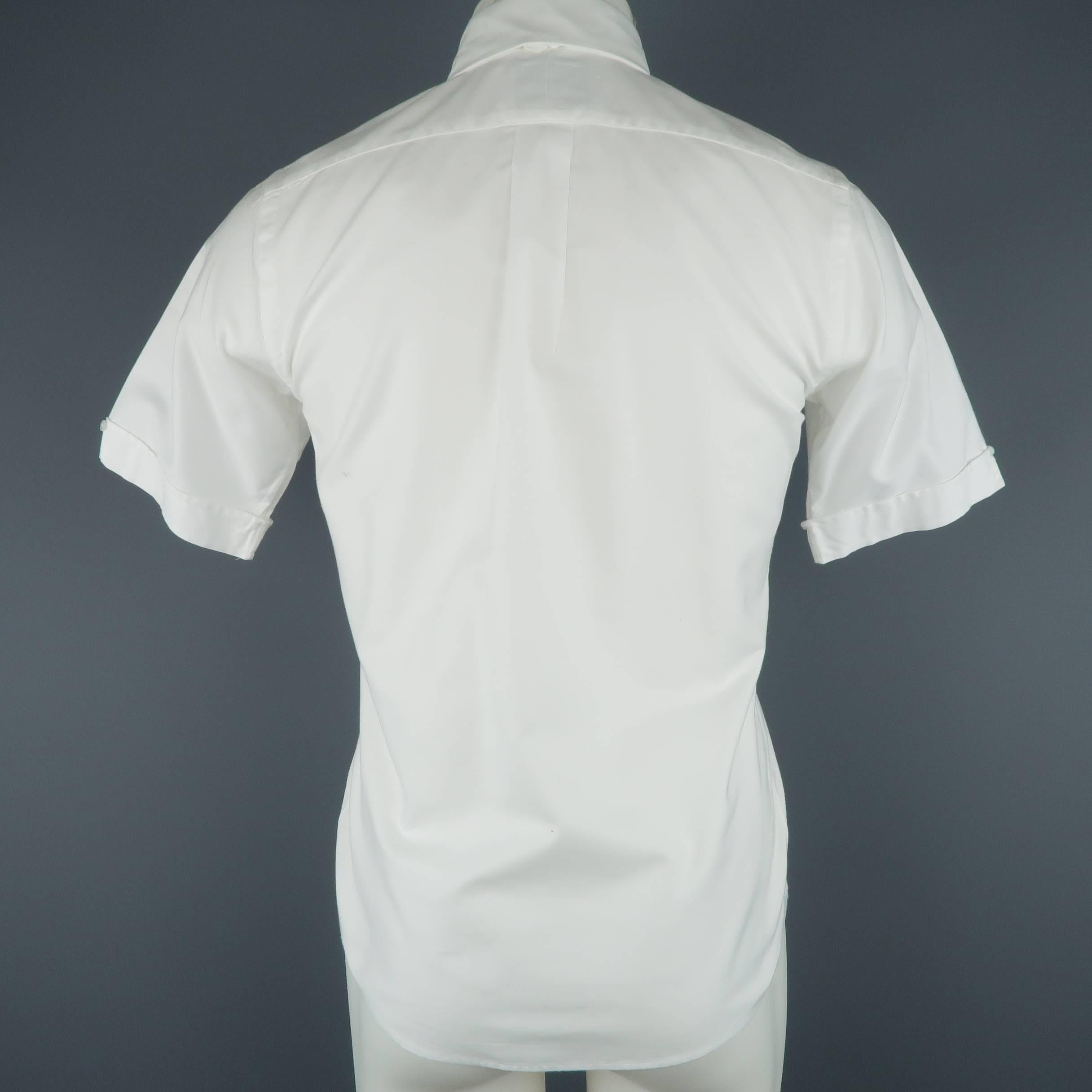 Men's  BLACK FLEECE Size XS White Pleated Cotton Button Down Short Sleeve Shirt 1